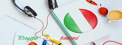 Bandiera italiana, cuffiette e scritta progetto senza frontiere 